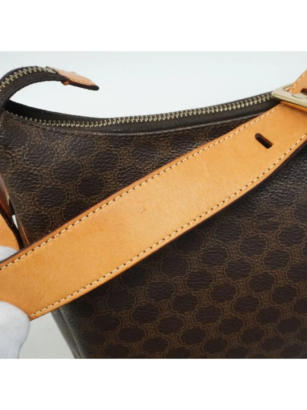 Celine Shoulder Bag Macadam Brown Gold